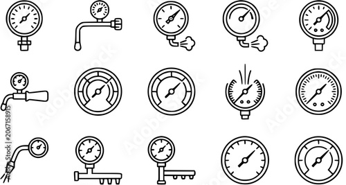 Cuadro en lienzo Industrial Engineering Pressure Gauges Line Art Icon Set