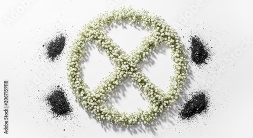 Delicate floral peace symbol crafted from white flowers