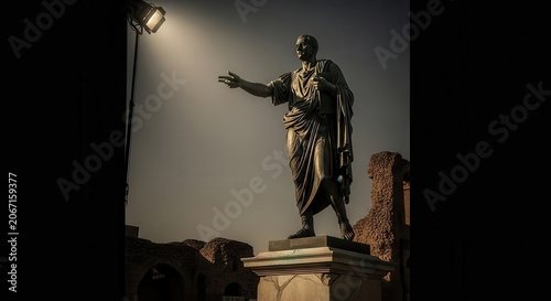 Bronze Roman Statue Illuminated by Spotlight