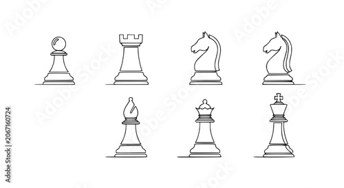 Photos Chess Pieces Collection: Pawn, Rook, Knight, Bishop, Queen, King - Single Line D