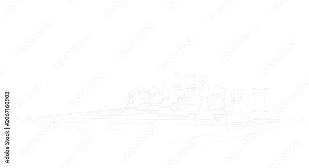 Obraz premium Minimalist Chess Pieces Outline on White Background