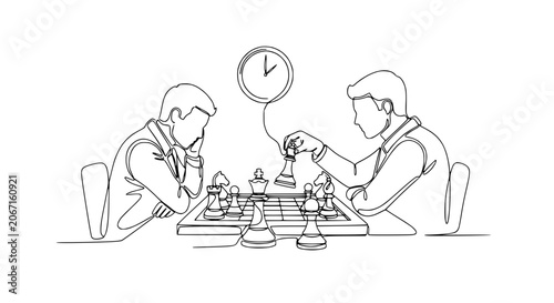 Tableau sur toile Chess game, two men playing chess, strategy, competition, time pressure, one-lin