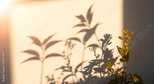Morning Sunlight Creating Soft Shadows of Foliage on a Warm toned Wall Background