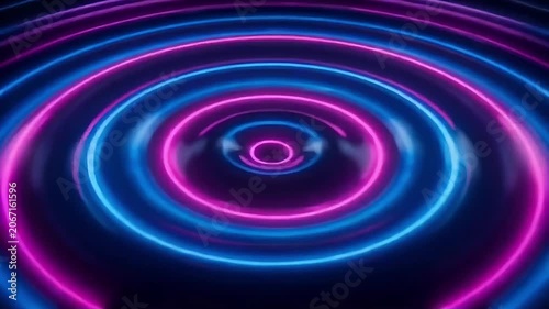 Circular Neon Ripples Expanding in Perfect Synchronization with Electric Pink and Blue Gradient Seamless Loop Animation