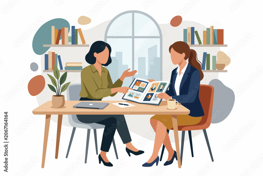 Fototapeta premium Two professional women discussing business project in office
