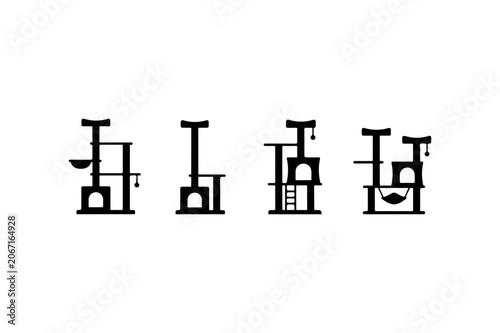 Cat Tree Silhouette Set Minimal Black Pet Furniture Icons