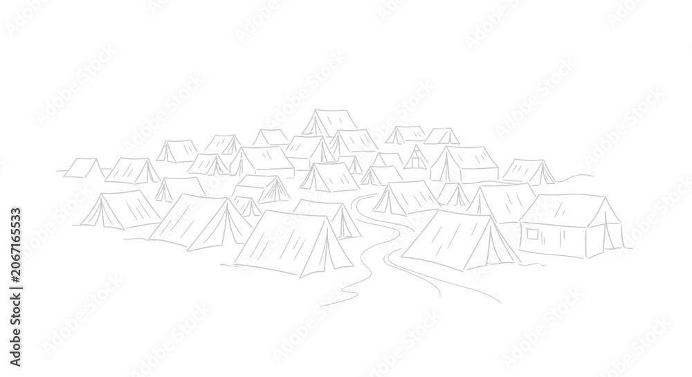 Obraz premium Minimalist Tent Village Illustration - Outdoor Camping Scene