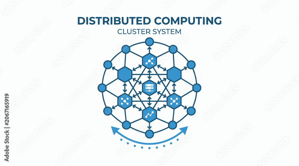 Fototapeta premium Distributed Computing Cluster System Network Abstract Technology