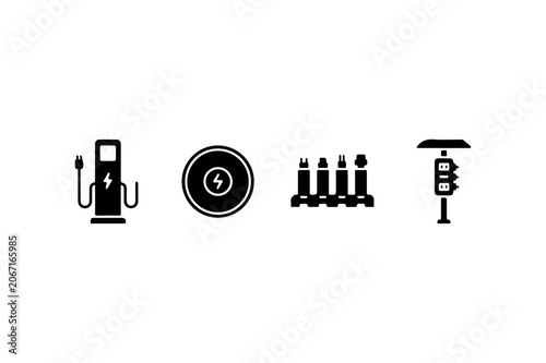 Charging Station Silhouette Collection Minimal Black EV Icons