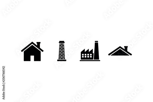 Chimney Silhouette Set Minimal Black House Structure Icons