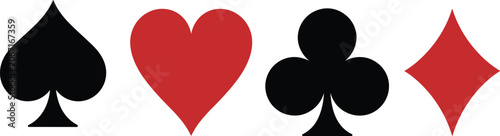 Playing card suits vector icon set with spade heart club and diamond isolated on white background