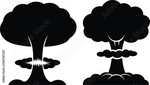 Tableau sur toile Nuclear explosion vector illustration with mushroom cloud silhouette destructive