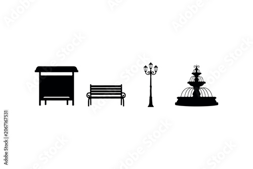 City Element Silhouette Collection Minimal Black Urban Icons