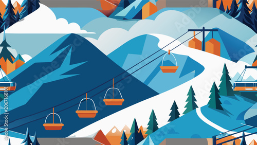 Foto Ski resort with cable car and snowy mountains ski lift winter sports resort life