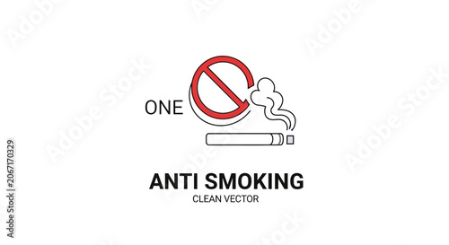Anti Smoking Sign with Cigarette and Smoke, Clean Vector Icon