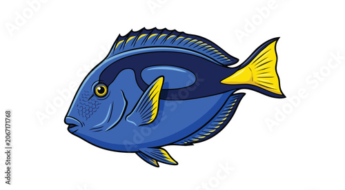 Foto Colorful vector illustration of a blue tang fish with yellow accents