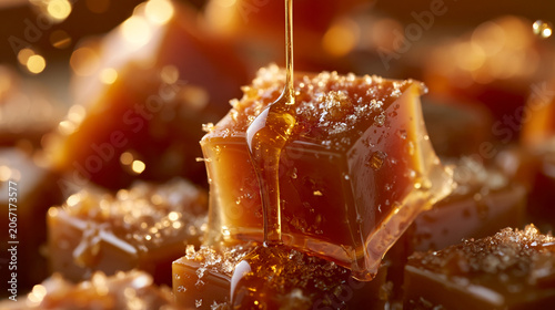 Sweet Caramel Cube with Honey Like Drizzle and Warm Golden Glow