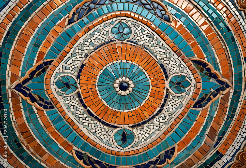 Obraz premium Ornate Mosaic Tile Geometric Pattern with Eye Design