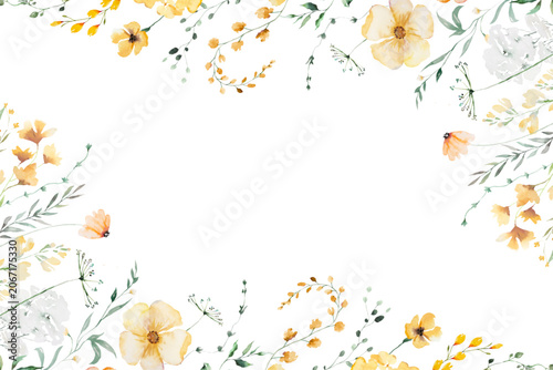Watercolor pink and yellow roses floral frame background vector.