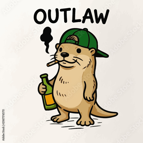 Cartoon otter wearing green cap smoking.