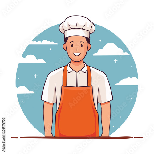 Smiling Chef in Flat Design Illustration