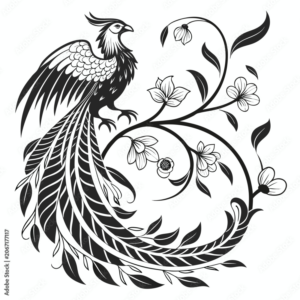 Fototapeta premium Botanical Phoenix Nature Rebirth Vector Illustration