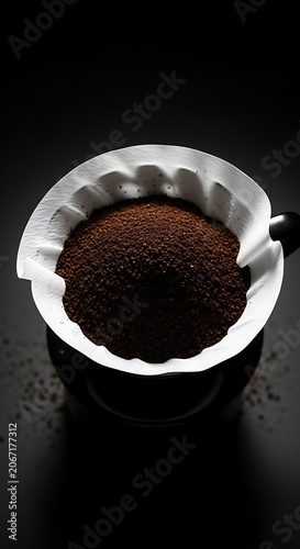 Dark coffee in white cup on black background.