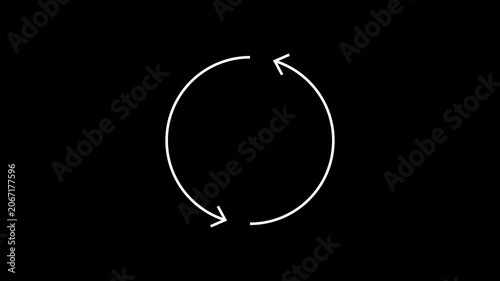Two Circular Arrows Black Background Loop Animation Sync Refresh Rotation Cycle Repeat Loading Icon
