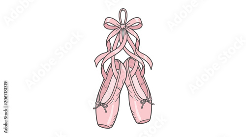 Foto Ballet shoes tied with ribbons hang freely in mid-air on 2026-6-21