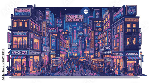 Tablou pe pânză City Street at Night with People 2.