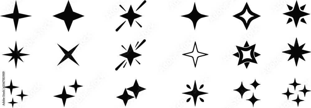Fototapeta premium Sparkle and Twinkle Star Icons Set