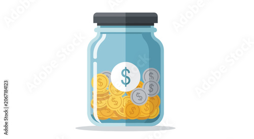 Glass Jar Filled With Golden Coins Savings.