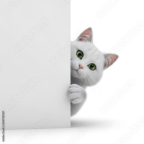 Cute white cat wearing pink bow tie.