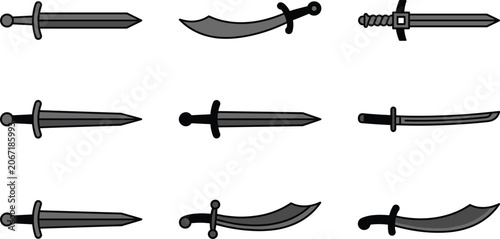 Obraz na plátně Flat vector icon set of medieval swords daggers and scimitars for gaming user in