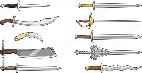 Bild auf Leinwand Medieval fantasy sword and dagger illustration set for video game item inventory