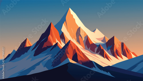 Fotografie Majestic snowy mountain peaks at sunset with mountain landscape climbing adventu