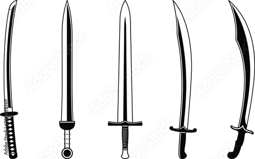 фотографія Vector illustration collection of medieval swords katana and curved scimitars fo
