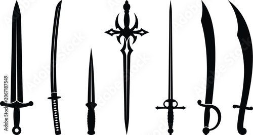 Foto Vector silhouette collection of historical and fantasy swords daggers and katana