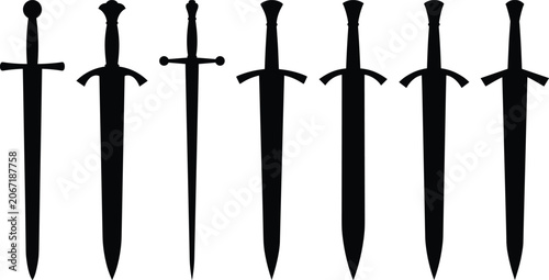 Obraz na plátně Vector silhouette collection of medieval swords and straight daggers for video g