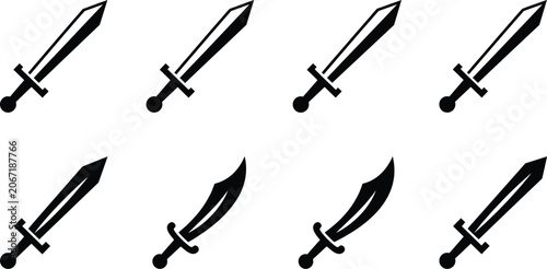 Slika na platnu Vector silhouette collection of medieval swords and curved sabers for video game