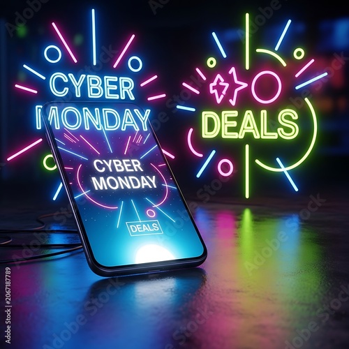 Cyber Monday digital sale neon signage design.