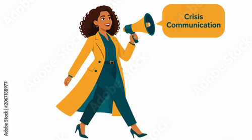 Confident woman holding megaphone for announcement.