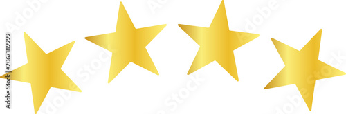 Four gold stars arranged in an arc isolated with metallic