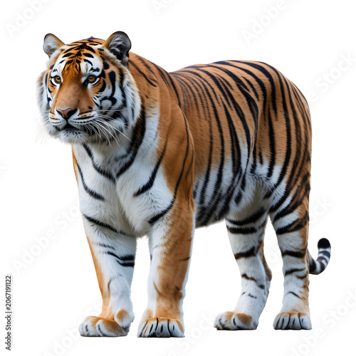 tiger standing on all fours detailed fur texture isolated on black background