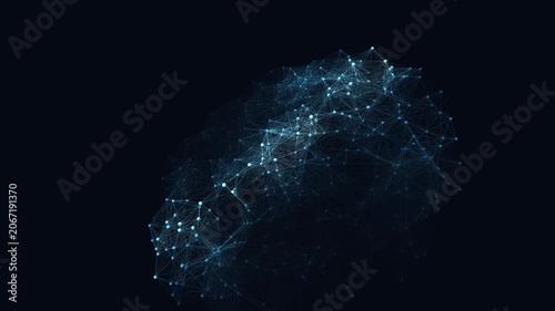 Seamless 4K loop of a glowing glass neural network of disk nodes firing and connecting in a seamless plexus with cinematic depth. Ideal for technology background, futuristic background. 4K UHD.