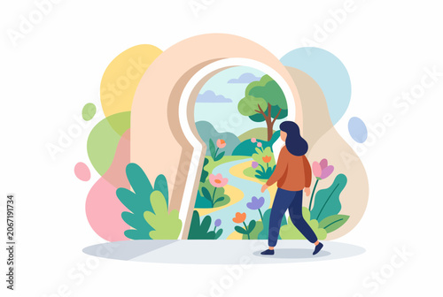 Woman Walking Through Keyhole to Unlock Financial Freedom