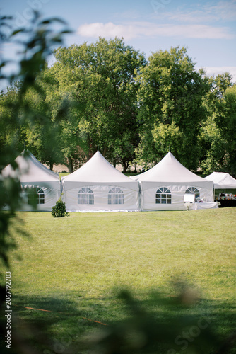 White event tents on green lawn at Church of St. Tikhon, Cambridge