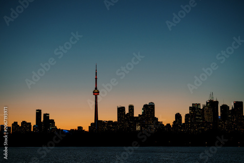Photography Toronto skyline silhouette at sunset with CN Tower