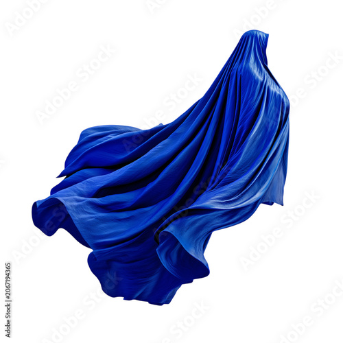 Abstract blue fabric flowing in the wind isolated on transparent background