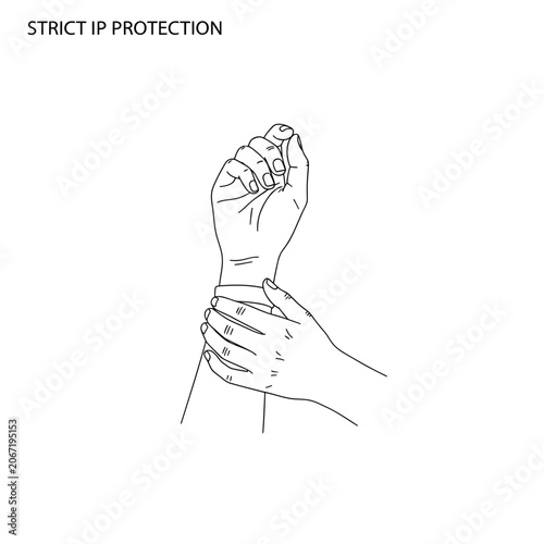 Hands gripping wrist in struggle.
